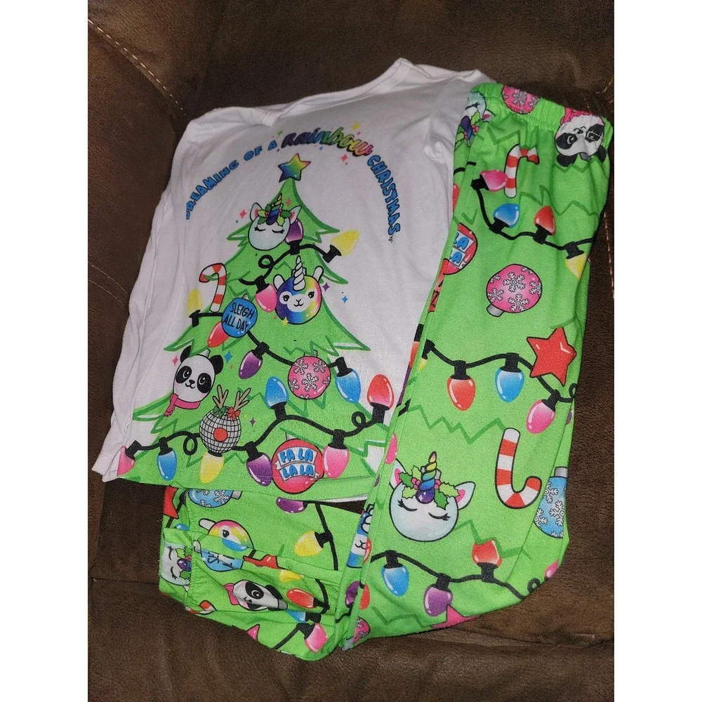 Justice I'm dreaming of a rainbow Christmas pajamas‎ sleep size 10